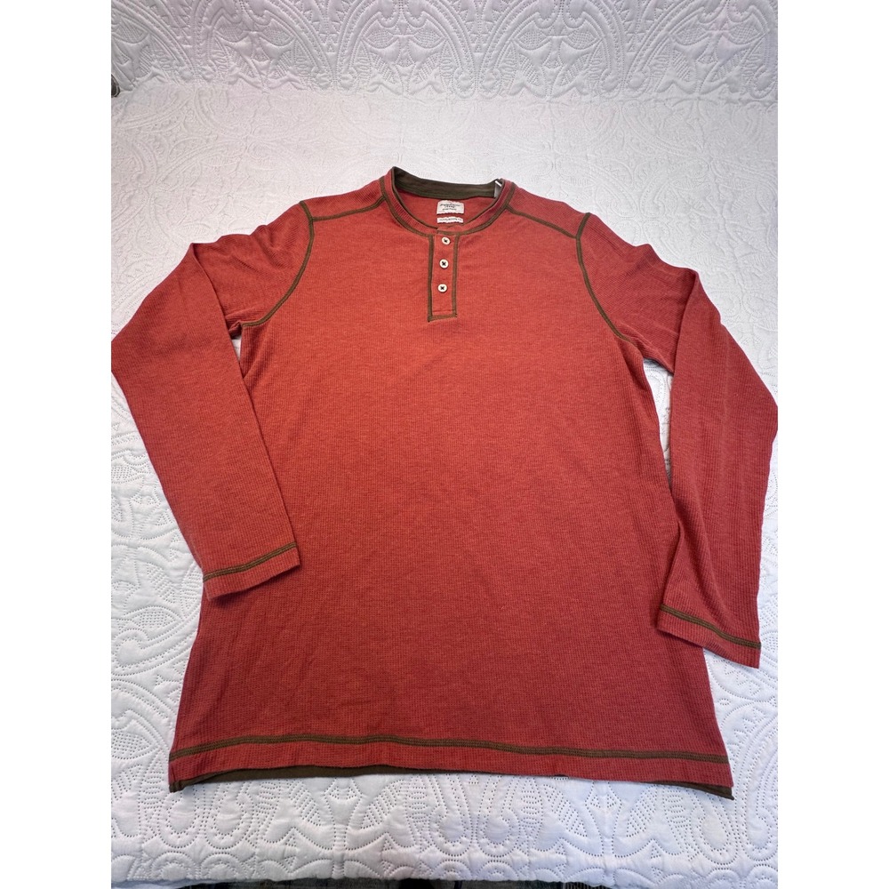 Tommy Bahama Jeans Mens Henley Shirt Large Rust Orange Thermal Island Modern Fit
